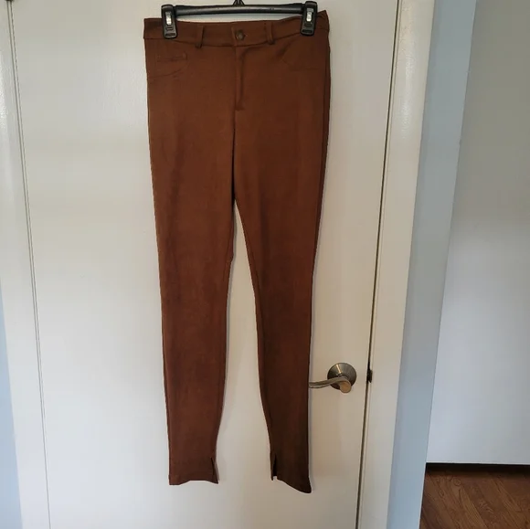 Hale Bob Faux Suede Leggings Tan Camel Pull On Size Medium - Picture 2 of 4